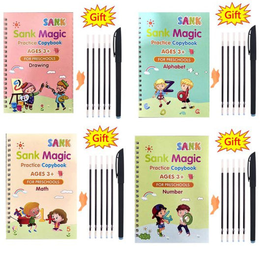 4 Pc magic Groove Writing practice copybook for Kids(4 BOOKS+10 INK REFILL) | Martigo Store